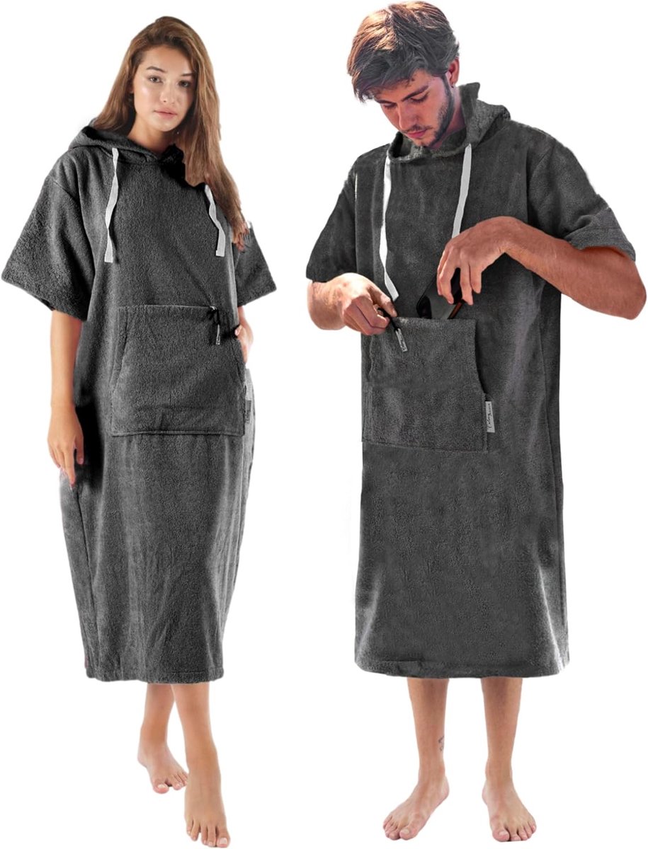 Bad Poncho voor mannen en vrouwen - 100% katoen - met ritsvak - ideaal voor het omkleden op het strand - ShopVlot