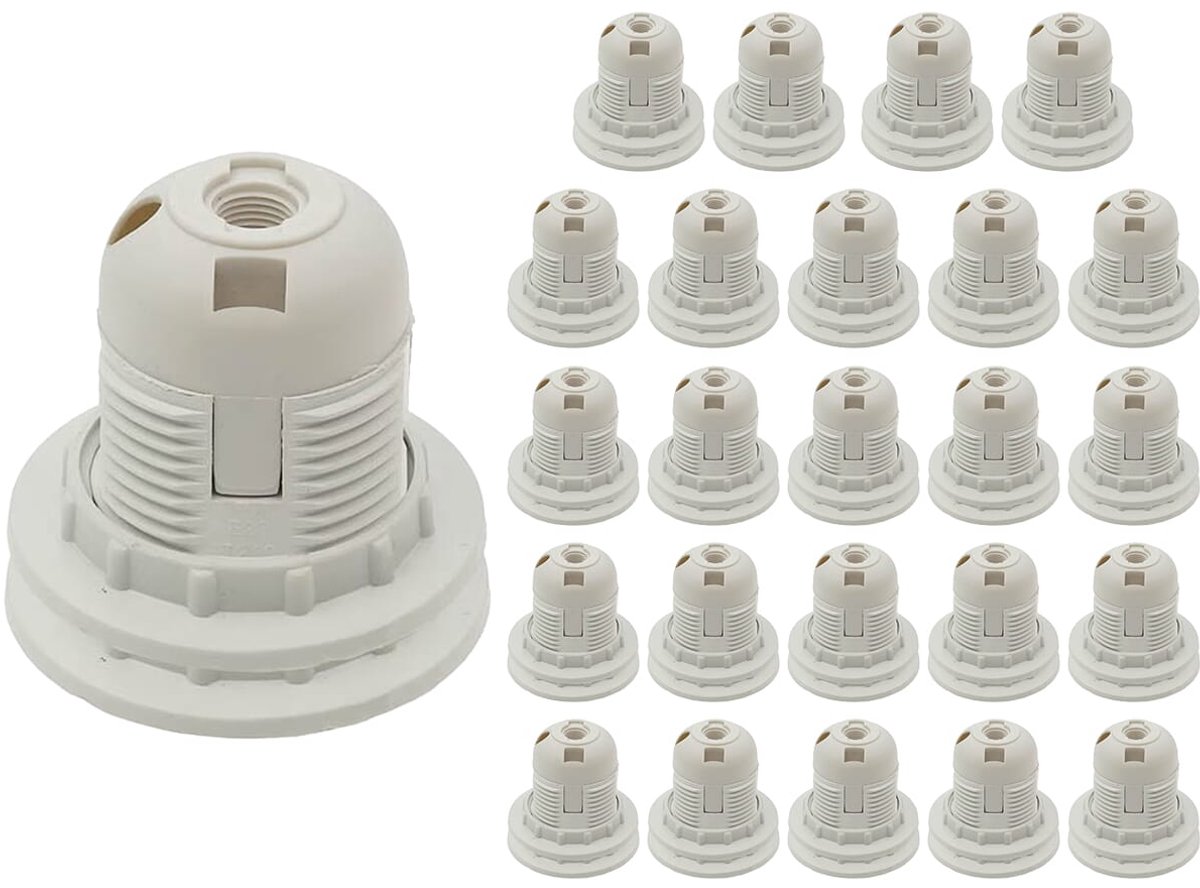 VITO E27 Lamphouder Schroefdraad - Kunststof - Wit - Persverbinding met 2 ringen - E27 fitting - 25 stuks
