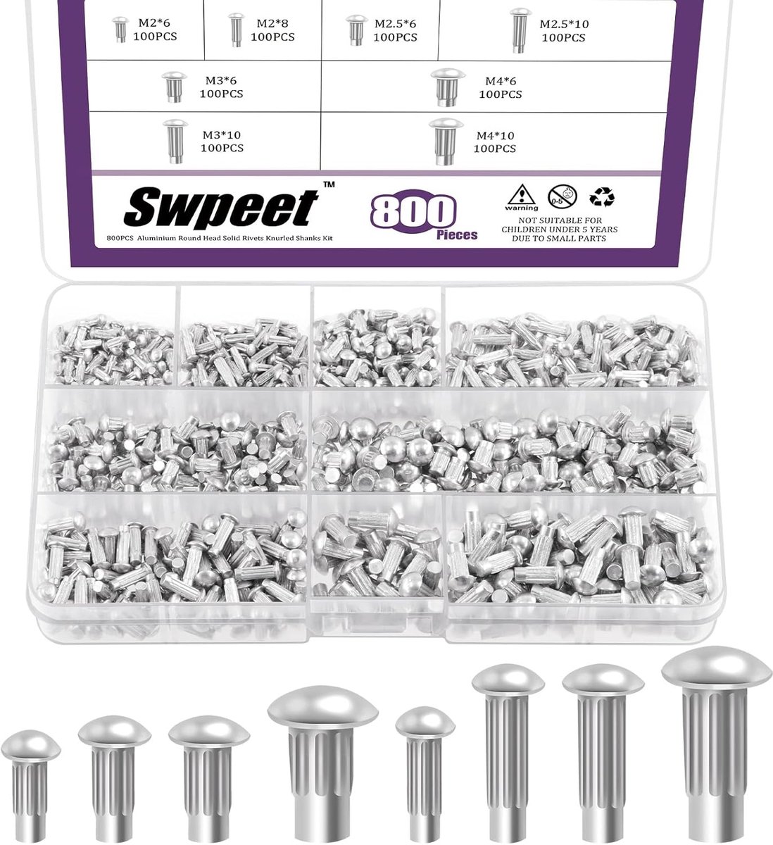 Aluminium Rivets Assortiment M2 M2.5 M3 M4 - 800 Stuks - Halfronde Kop - Ideaal voor Bouwprojecten - ShopVlot