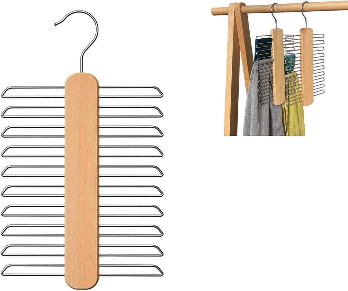 Stropdassenhanger met 20 haken - houten dashouder - 360° draaibaar - ideale organizer voor stropdassen en accessoires - ShopVlot