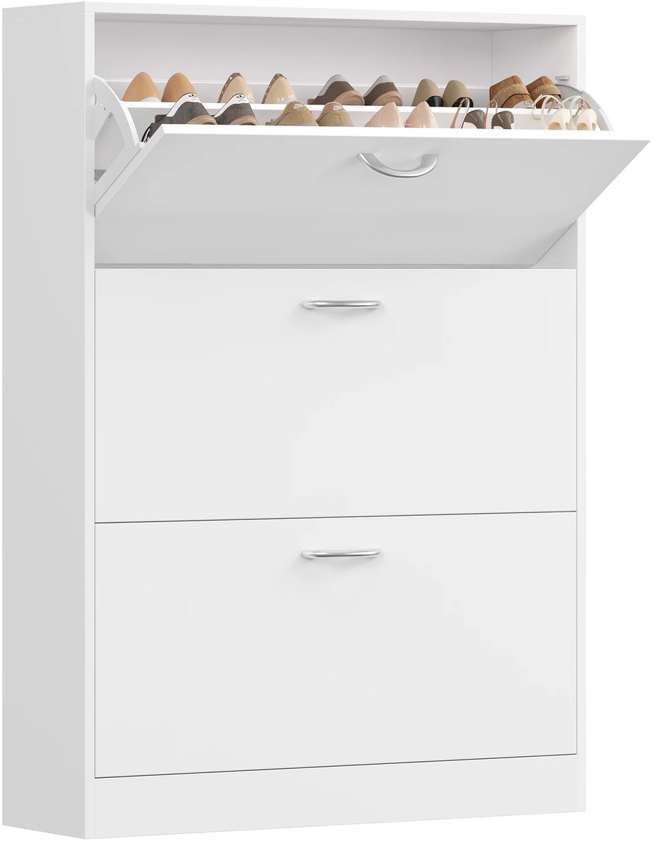 Brandistry - Schoenenkast - Schoenen Opbergkast - Schoenenrek - 16 Paar Schoenen - Ruimtebesparend - 110x80x23,5 Cm - Wit