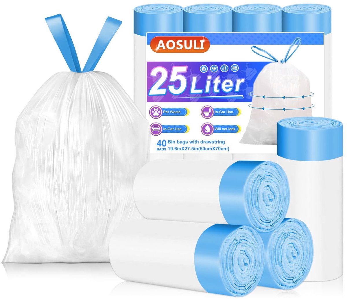 Vuilniszakken 25L - wit - 40 stuks - ideaal voor keukenafval - ShopVlot