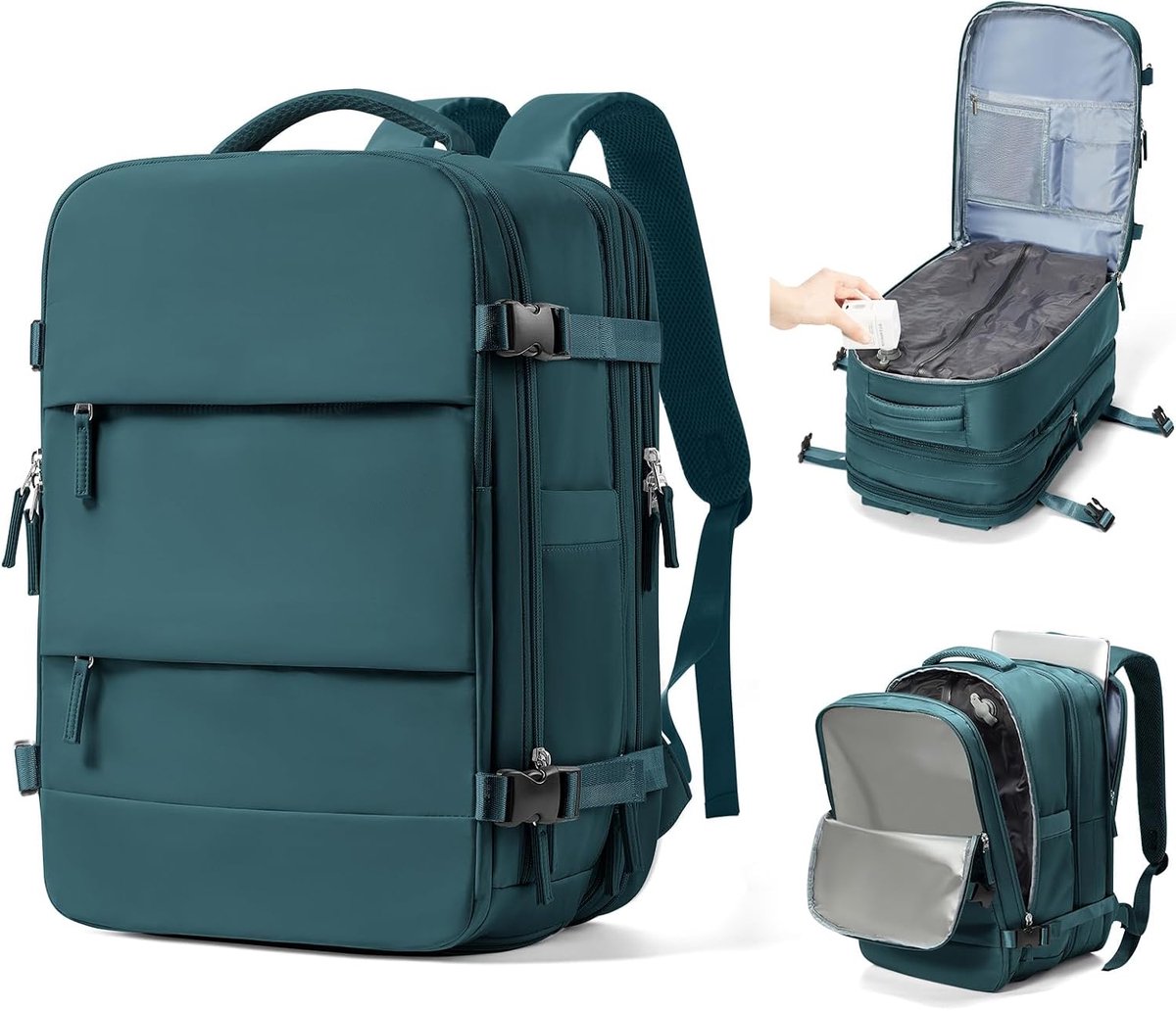 Reisrugzak voor dames en heren - Ryanair handbagage 47x32x14 cm - peacock blauw - ideaal voor vliegtuigreizen - ShopVlot