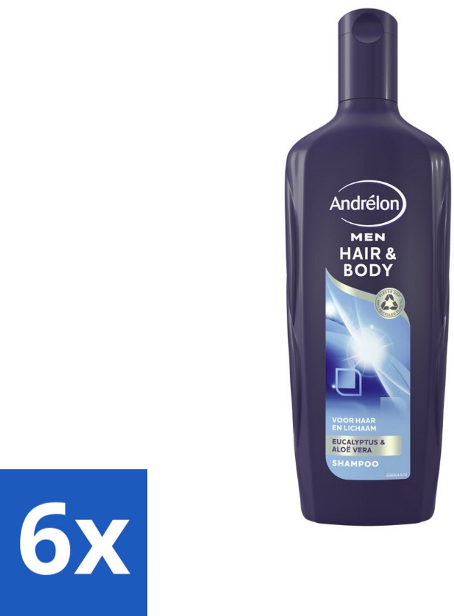 6 x Andrélon - Men - Hair & Body - Shampoo - 300 ml - Mannen Shampoo - 2-in-1 Shampoo - Douchegel - Eucalyptus - Aloë Vera