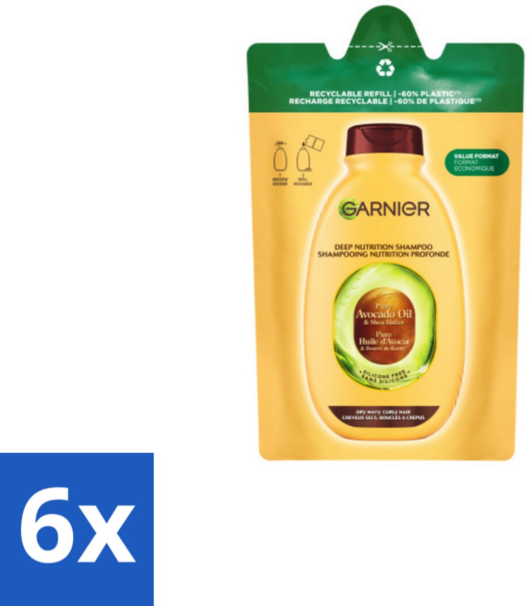 6 x Garnier - Loving Blends - Shampoo Refill - Avocado Olie & Shea Boter - Zeer Droog, Golvend of Krullend Haar - 250 ml - Shampoo Refill - Avocado Olie - Shea Boter - Droog Haar - Krullend Haar
