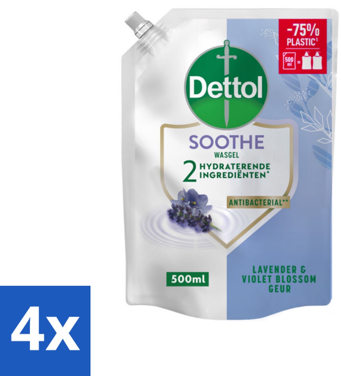 4 x Dettol - Handzeep Navulling - Soothe - Lavendel & Vioolbloesem - 500 ml - Handzeep Navulling - Lavendel - Vioolbloesem - Antibacterieel - Hydraterend