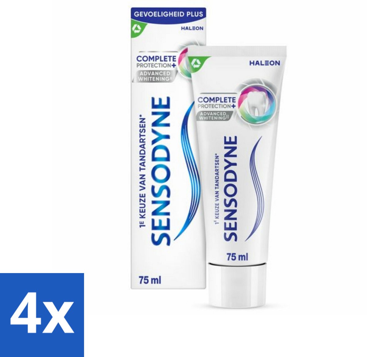 4 x Sensodyne - Tandpasta - Complete Protection + Advanced Whitening - Witte Tanden - 75 ml - Tandpasta Voor Gevoelige Tanden - Tandpasta Met Whitening - Gevoelige Tanden - Tandglazuur Versterken - Cariës Bescherming