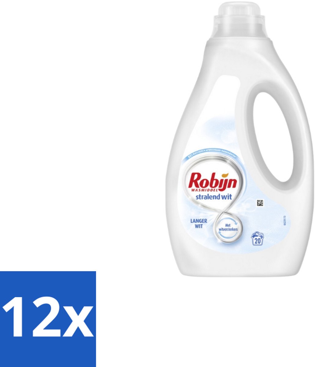 12 x Robijn - Stralend Wit - Vloeibaar Wasmiddel - 20 Wasbeurten - Wasmiddel - Witwas - Vloeibaar Wasmiddel - Wasverzachter - Biologisch Afbreekbaar