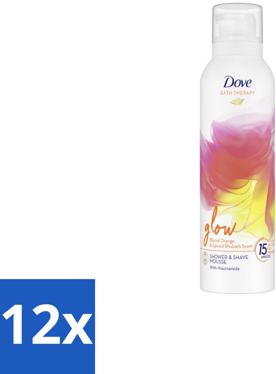 12 x Dove Douche- & Scheerschuim - Bath Therapy - Glow - Bloedsinaasappel & Rabarber - 200 ml - Douche Schuim - Dove - Niacinamide - Gezonde Huid - Stralende Huid