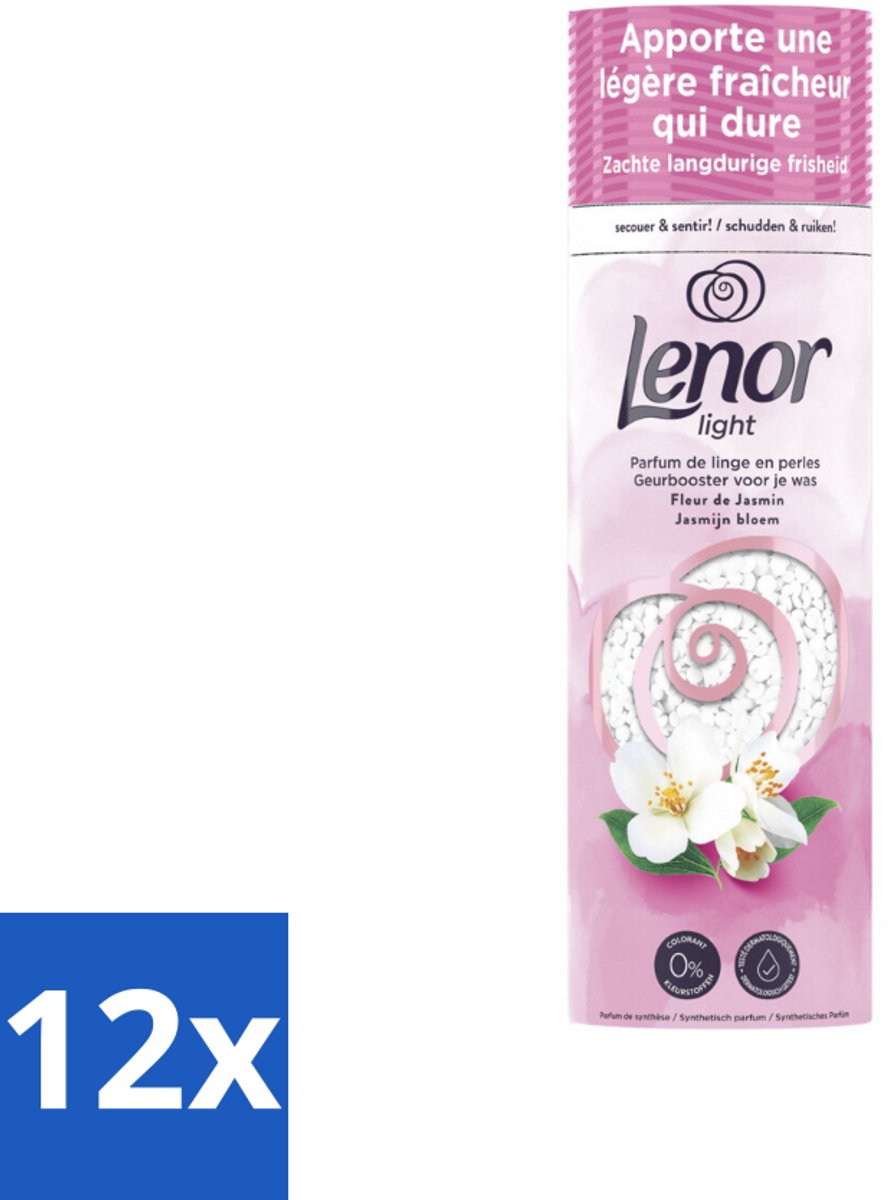 12 x Lenor Light - Geurbooster - Jasmijn - Non-Stop Frisheid - 19 Wasbeurten - Lenor Geurbooster - Wasgeur - Zijdebloesem - Pioenroos - Wasverzachter