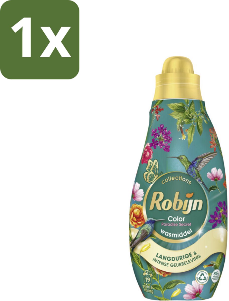 1 x Robijn - Klein & Krachtig Collections Color Paradise Secret - Vloeibaar Wasmiddel - 19 Wasbeurten - Kleurbehoedzaam Wasmiddel - Gekleurde Was - Vloeibaar Wasmiddel - Biologisch Afbreekbaar Wasmiddel - Wasmiddel Voor Gekleurde Kleding