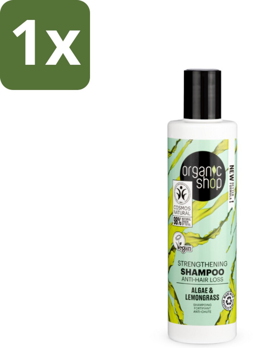 1 x Organic Shop - Algae & Lemongrass Strengthening Shampoo - Versterkend en Herstellend - 280 ml - Haarversterking - Haaruitval - Algenextract - Citroengrasolie - Gezonde Haargroei