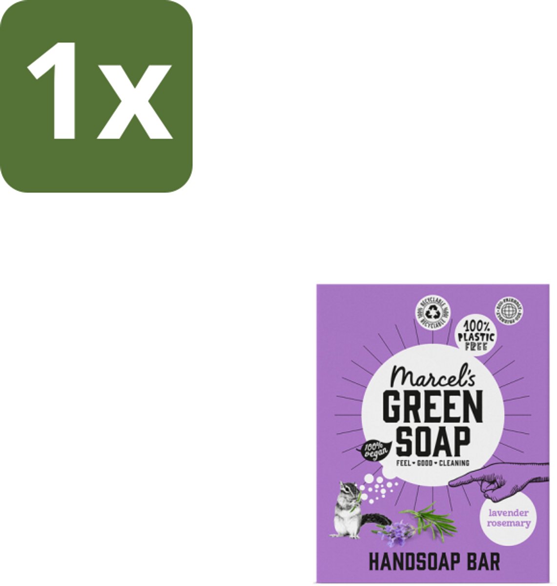 1 x Marcel's Green Soap - Handzeep Bar - Lavendel & Rozemarijn - Zachte verzorging - 90 gr - Handzeep Bar - Natuurlijke Handzeep - Vegan Handzeep - Milieuvriendelijke Handzeep - Lavendel En Rozemarijn
