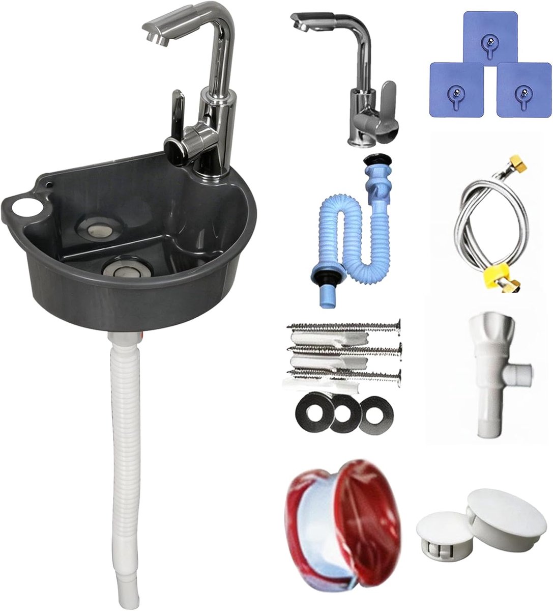 Plastic basin set met kraan - wandmontage - halfcirkelvormig - ideaal voor badkamer en tuin - ShopVlot