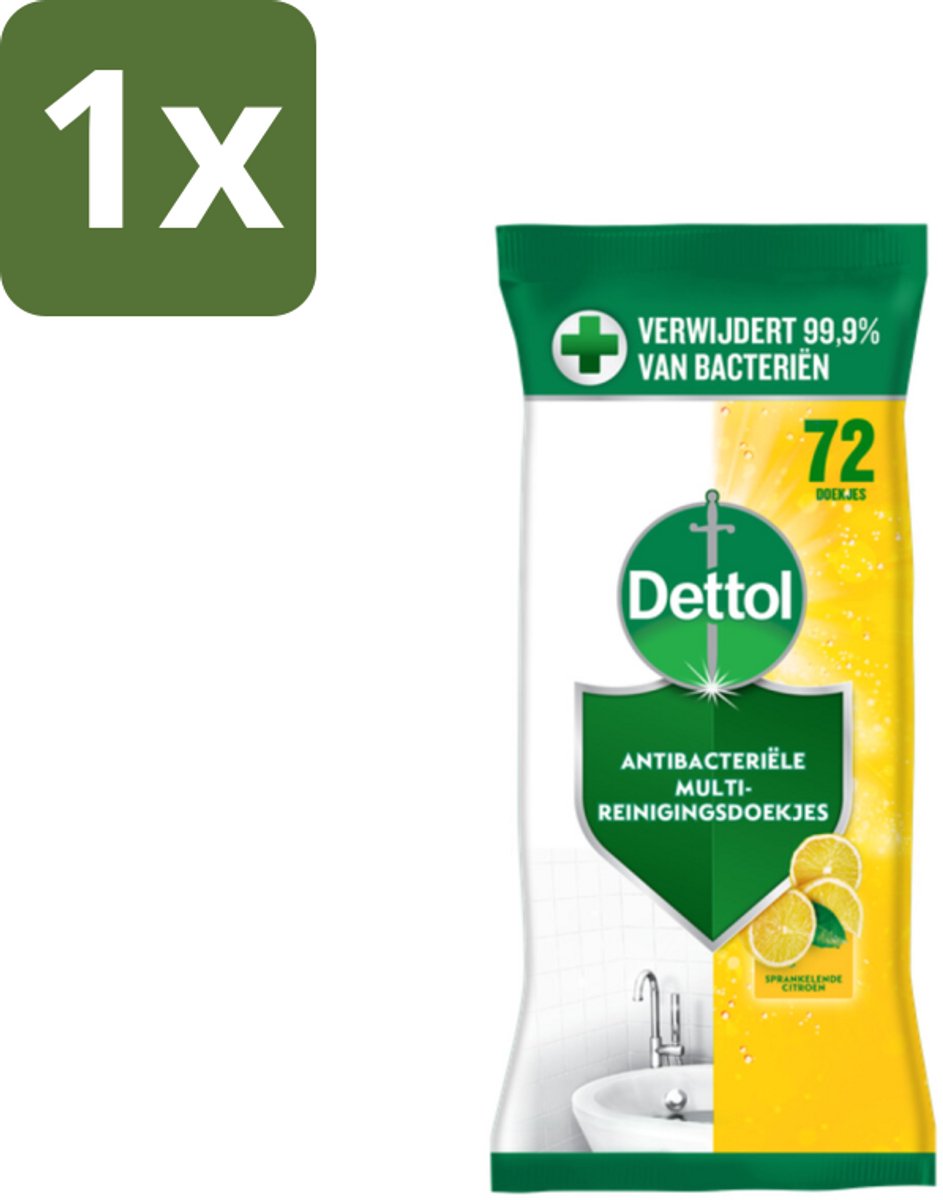 1 x Dettol - Reinigingsdoekjes - Sprankelende Citroen - 99,9% Bacterieverwijdering - 72 Doekjes - Reinigingsdoekjes - Hygiëne - Bacterieverwijdering - Citroengeur - Schone Omgeving
