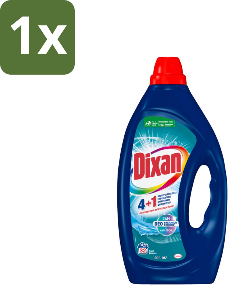 1 x Dixan - Vloeibaar wasmiddel - Fresh Blue - 32 wasbeurten - Vloeibaar Wasmiddel - Frisse Geur - Anti-geur - Vlekverwijdering - Wasmiddel Voor Kleding