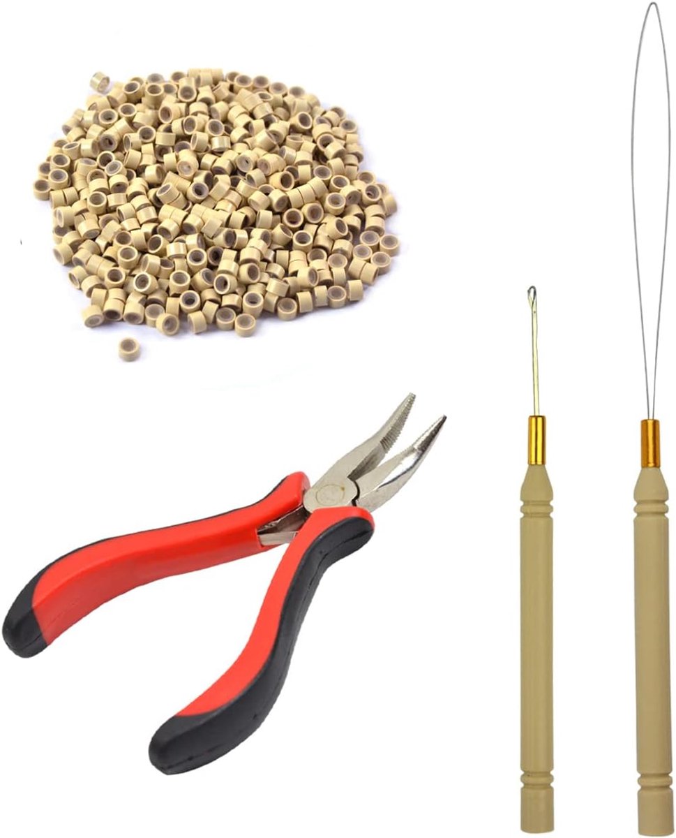 Hair Extension Set met Microring Tangen - Blond - Inclusief 500 Microring Ringen - Eenvoudig in gebruik - ShopVlot