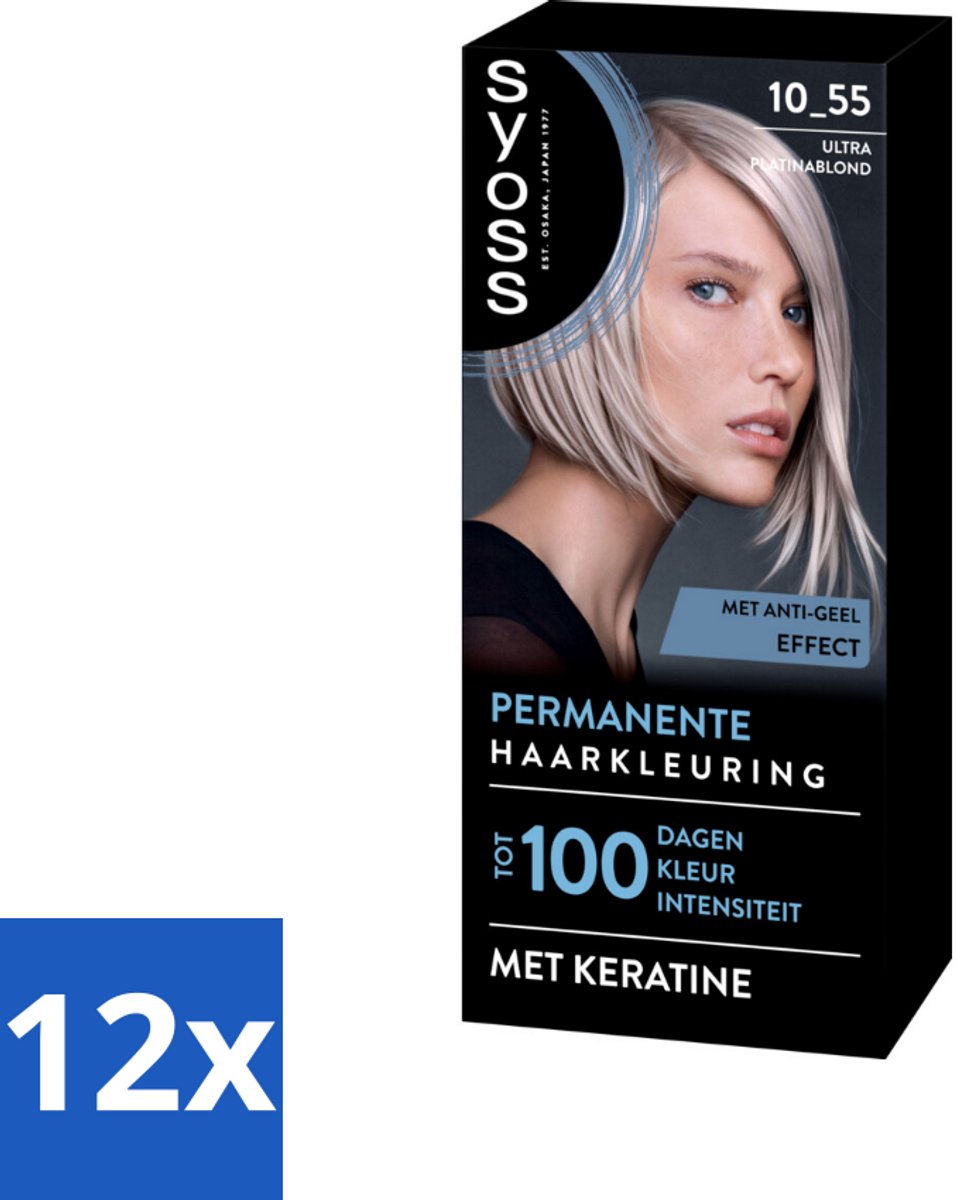 12 x SYOSS - Permanent Coloration 10-55 - Haarverf - Permanente Haarkleuring - Ultra Platina Blond - Grijsdekking - Permanente Haarkleur - Platinum Blond - Grijsdekking - Keratine - Haarkleur