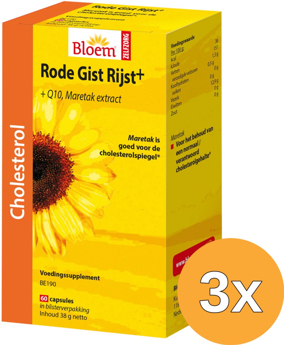 3x Bloem Rode Gist Rijst + (60 capsules)