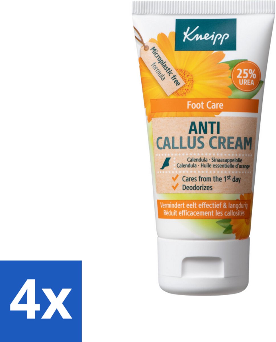 4 x Kneipp - Eeltcrème - Calendula - 25 % ureum - Voor zachte & soepele voeten - 50 ml - Eeltcrème - Eelt - Ruwe Voeten - Gebarsten Hielen - Voetzorg