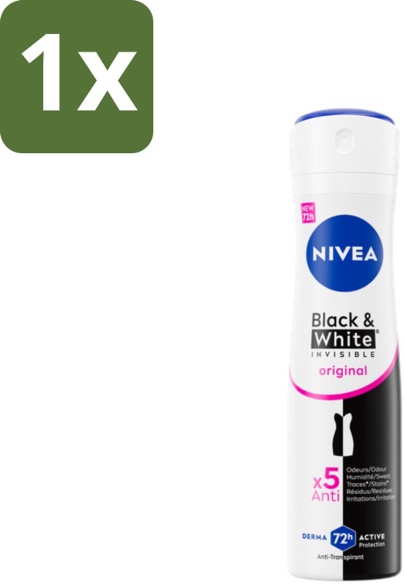 1 x NIVEA - Deodorant Spray - Onzichtbaar Voor Zwart & Wit Helder - 72 Uur Anti-Transpirant - 150 ml - Anti-transpirant Spray - Onzichtbaar Voor Zwart En Wit - Anti-vlek Spray - Zweetbescherming - 72 Uur Bescherming