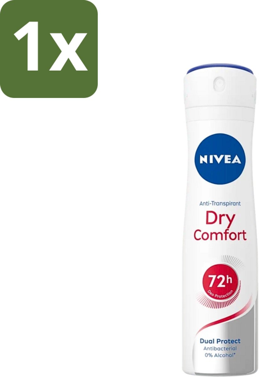 1 x NIVEA - Deodorant Spray - Droog Comfort - Antibacterieel - 150 ml - Deodorant Spray - Anti-transpirant Spray - Droog Comfort - 72 Uur Bescherming - Geur Neutraliseren
