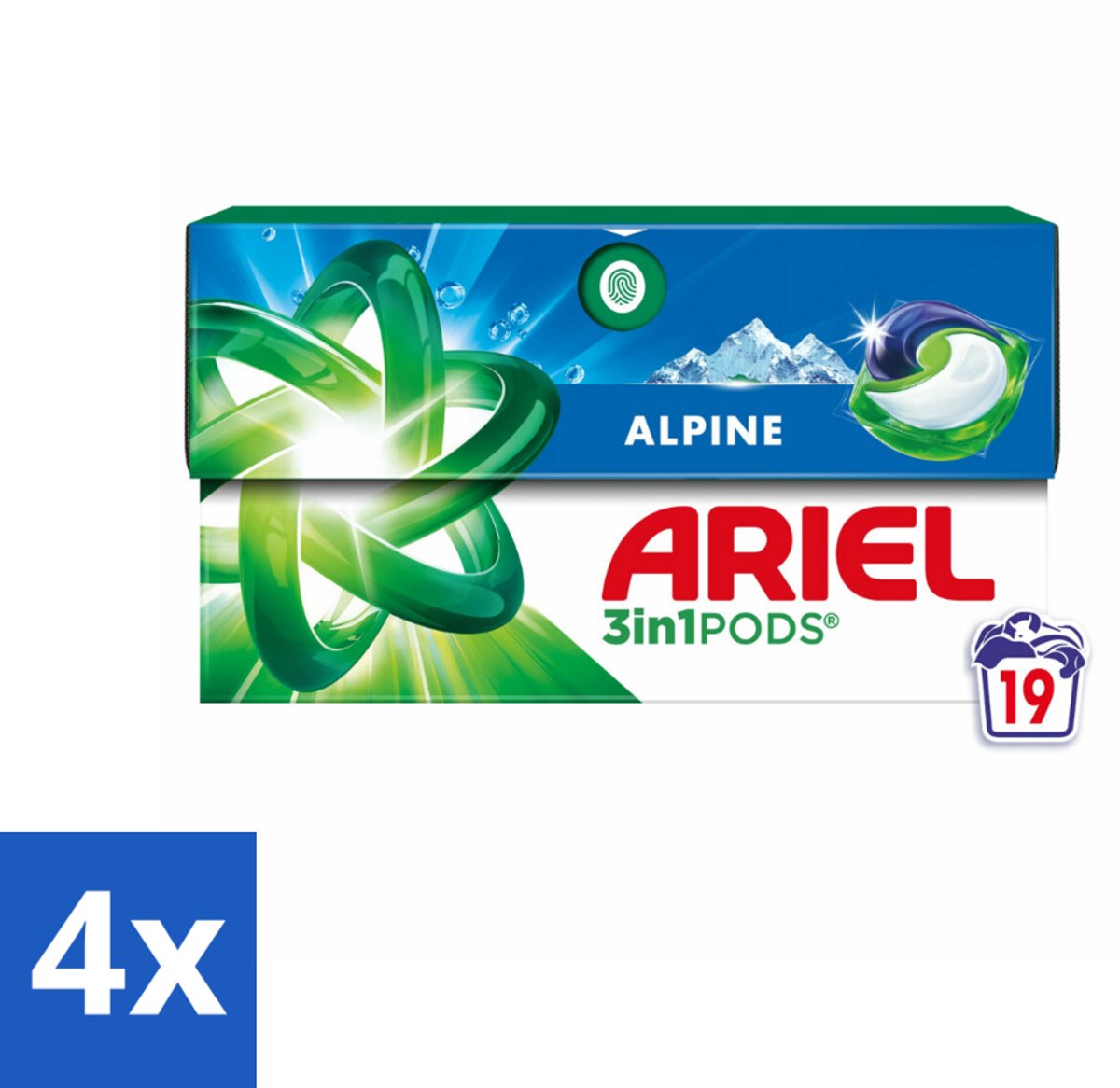 4 x Ariel - 3in1 Wasmiddel Pods - Alpine - 19 Pods - Wasmiddel - Wascapsules - Ariel - Alpine Geur - Vlekkenverwijderaar