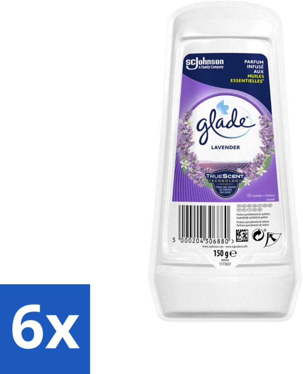 6 x Glade - Gel - Tranquil Lavender & Aloë - 150 g - Luchtverfrisser - Lavendel - Aloë Vera - Geur - Huisgeur