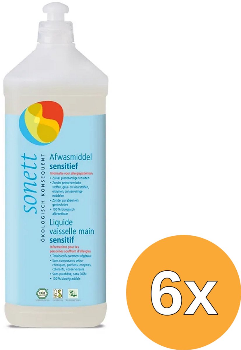 6x Sonett Afwasmiddel Sensitive Bio (1000 ml)