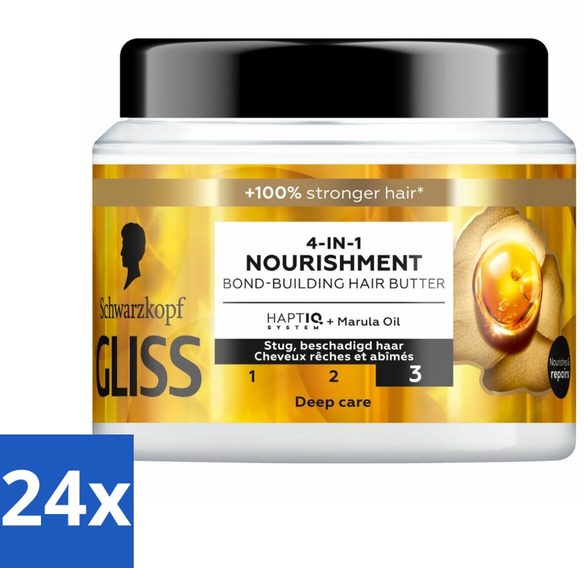 24 x Gliss - Haarmasker - 4in-1 Hair Butter - Voor Intensieve Herstelverzorging - 400 ml - Haar Masker - Haar Herstel - Droog Haar - Beschadigd Haar - Glans