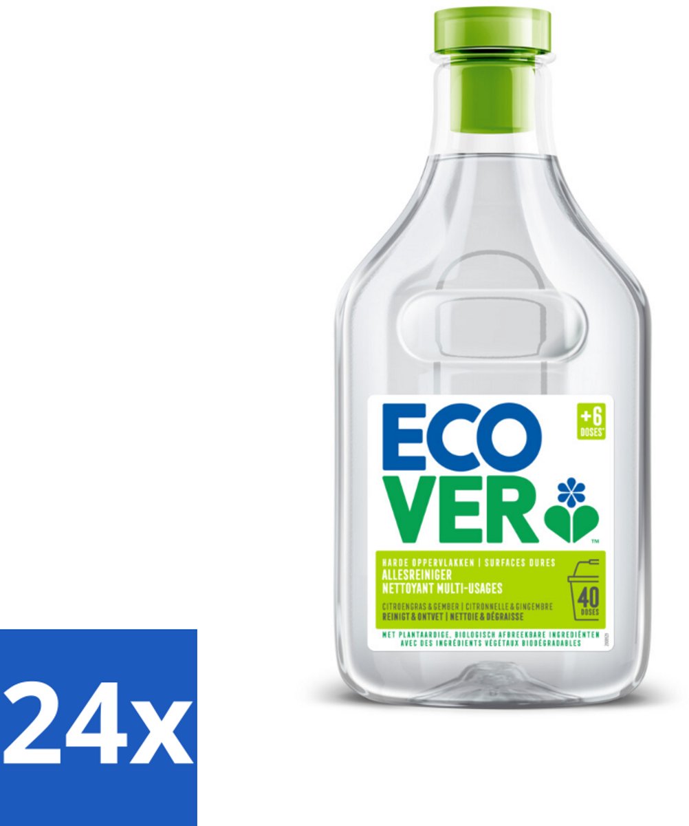 24 x Ecover - Allesreiniger - Citroengras & Gember - 1 liter - Allesreiniger - Citroengras - Gember - Biologisch Afbreekbaar - Plantaardige Reiniging