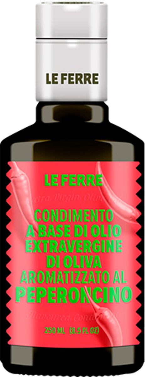 Le Ferre - Chili Olijfolie Extra Vierge 250 ml – Italiaanse Olijfolie met Chili/Peperoncino – Premium Piccante Infusie – Voor Pizza, Pasta & Grill