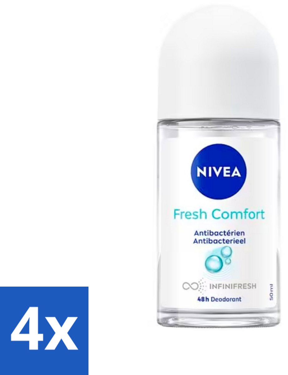 4 x NIVEA - Deodorant Roller - Frisse Comfort - Antibacterieel - 50 ml - NIVEA Deodorant - Deodorant Roller - Antitranspirant - Frisse Geur - Katoen Geur
