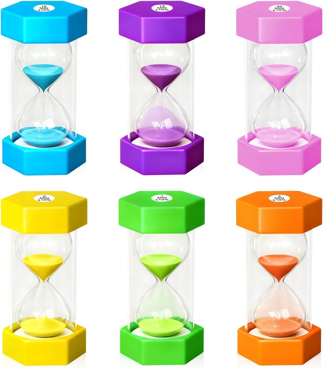 Zandloper set van 6 kleuren - 1, 5, 10, 15, 20 en 30 minuten - kleurrijke zandlopers - ideaal voor koken - ShopVlot