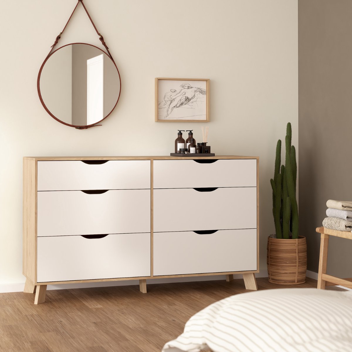 Dressoir Dubbel Ikast 4+ 2 lades Hickory/Wit - Giga Living