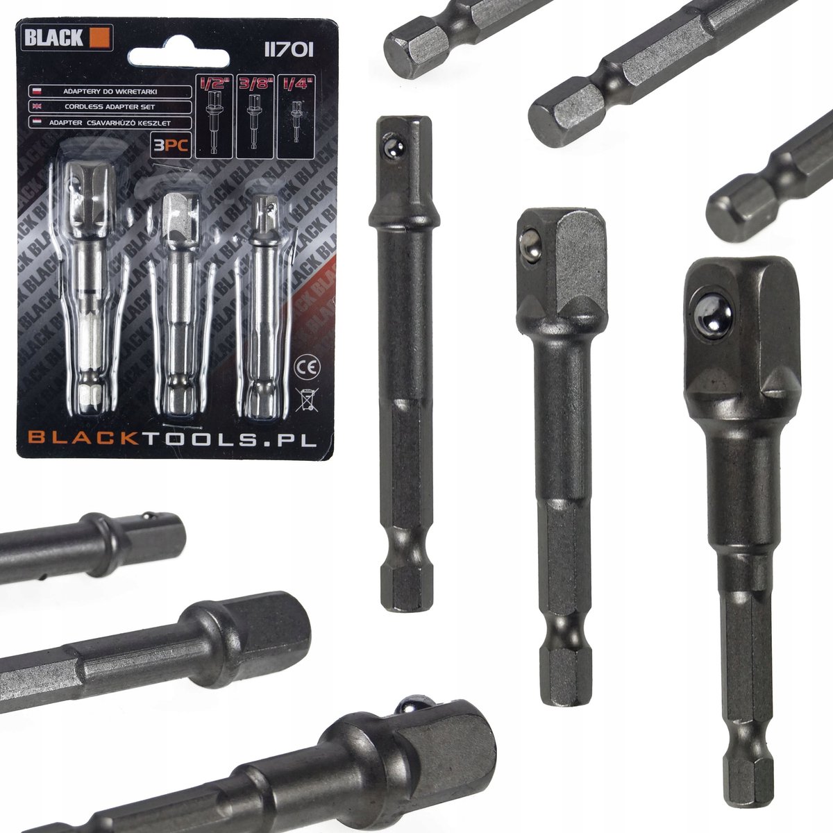 Adapterset 1/4, 3/8, 1/2 inch voor Schroefmachine - 3 stuks