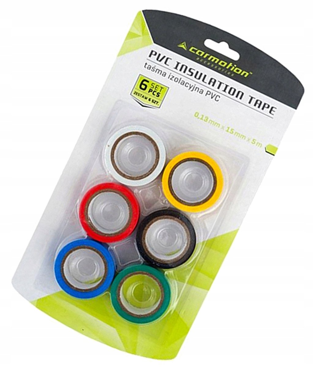 6x Kleurrijke PVC Isolatietape 0,13mm x 15mm x 5m