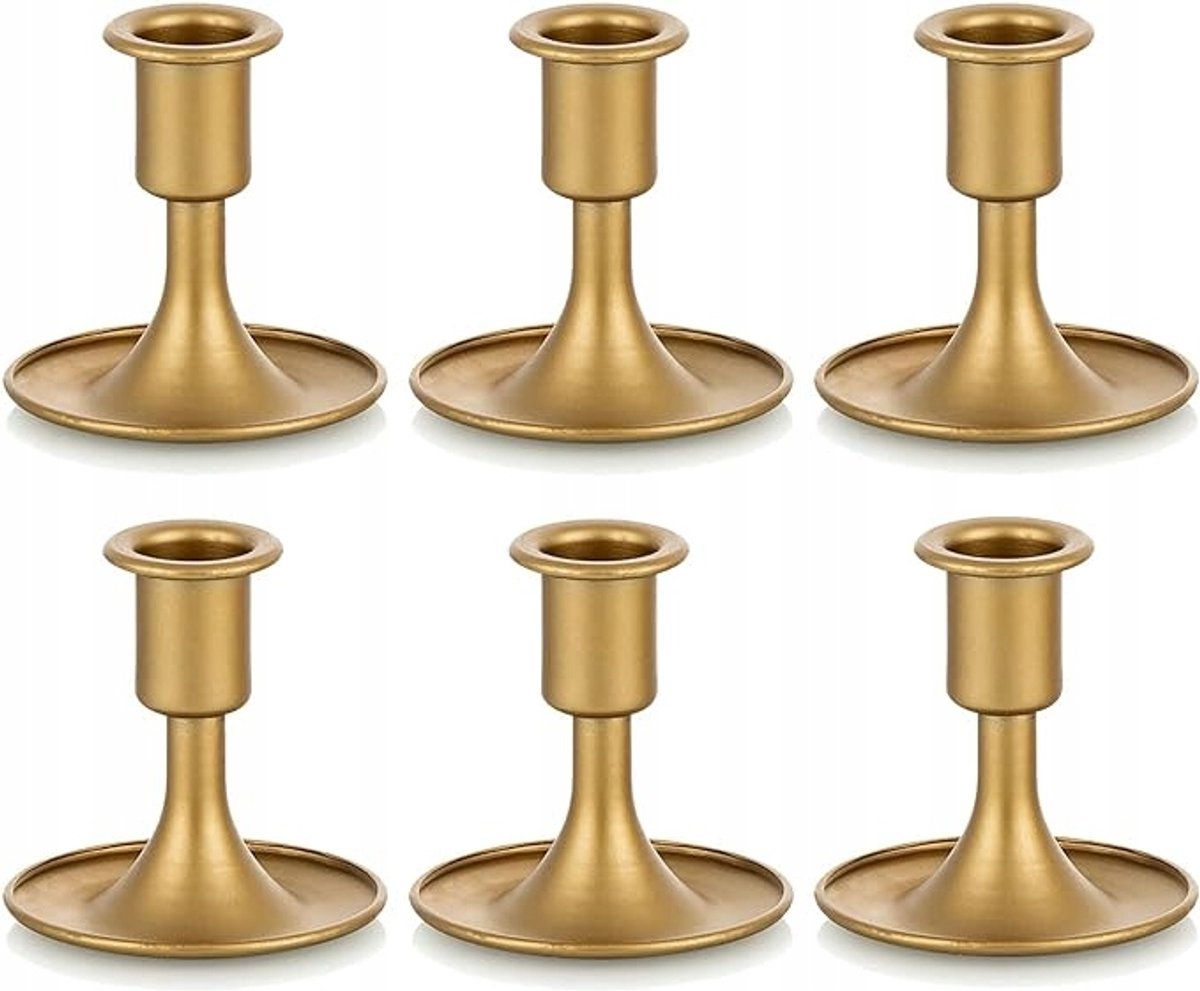 6-delige set gouden kandelaars voor bruiloft en feest