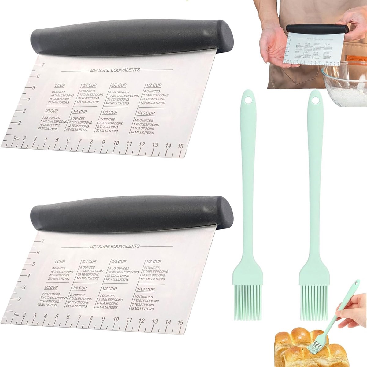 Deegschrapers set van 2 - roestvrij staal - antislip handgreep - ideaal voor bakkerij - ShopVlot