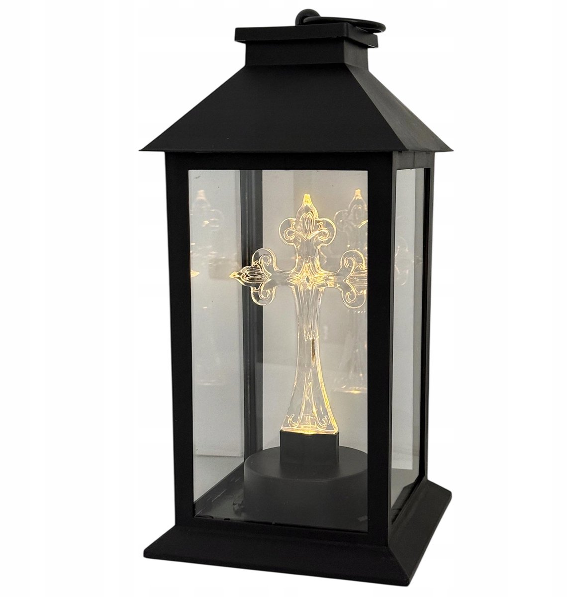Merkloze LED Lantaarn met Kruis - Zwarte Grafdecoratie 29cm