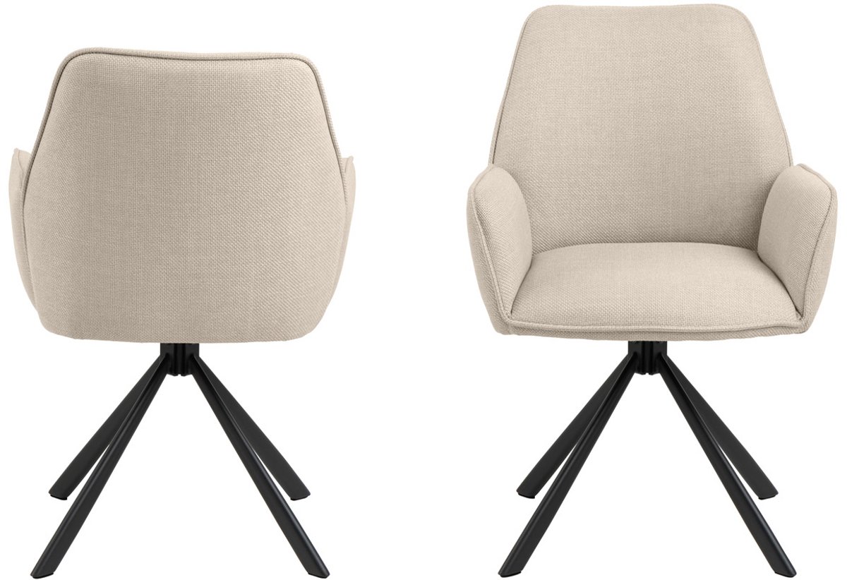 Giga Living Eetkamerstoel Lugo - Draaibaar Beige - Stof & Staal - 61x63x88,5 - Set van 2