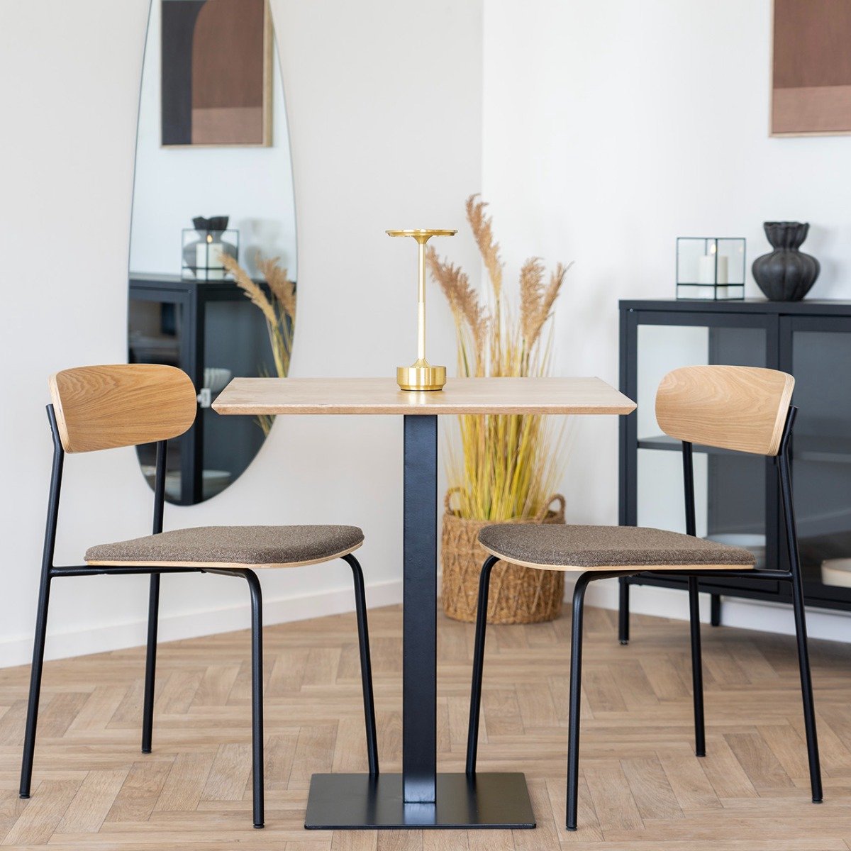 House Nordic Eetkamerstoel Estepona - Stof - Bruin - 51x47x77cm - Set van 2