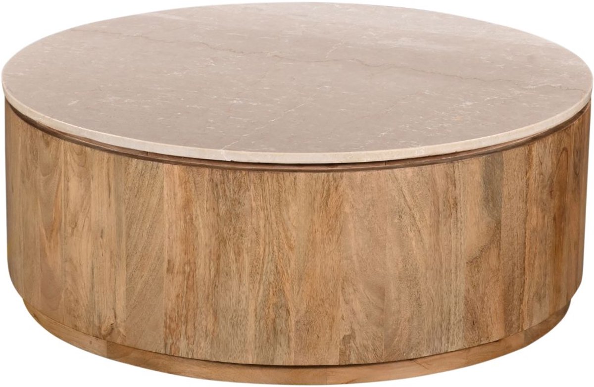 Giga Meubel Salontafel Elan Rond - Travertin - Naturel - 90x90x35cm