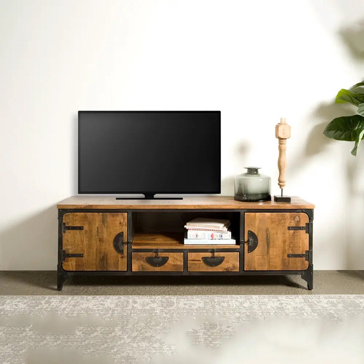 Tower Living Tv-meubel Basto - Bruin/Zwart Hout - 180x40x60cm