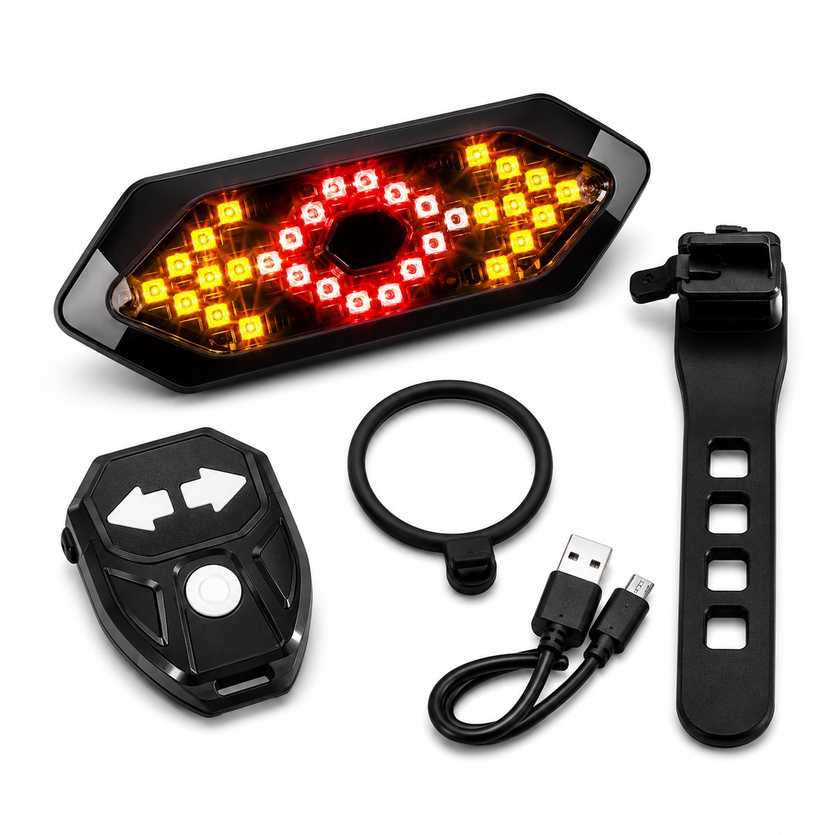 Fiets Richtingaanwijzer - Fietsverlichting met Knipperlicht - 900mAh USB Oplaadbaar - Waterbestendig - Stuurmontage - 120dB Claxon - Met Afstandsbediening