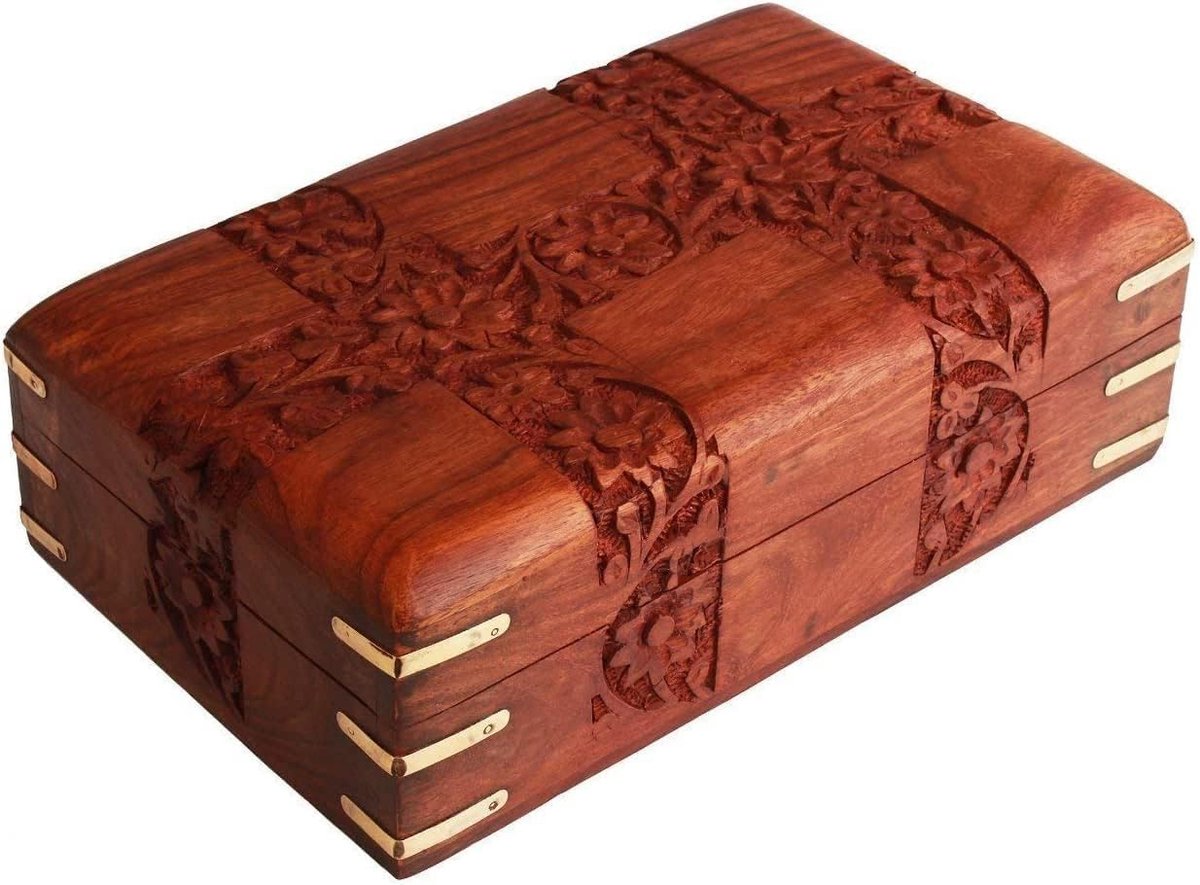 Store Indya - Handmade Wooden Jewelry Box Keepsake Storage Organizer Multifunctional Treasure Chest Trinket Holder for - ShopVlot