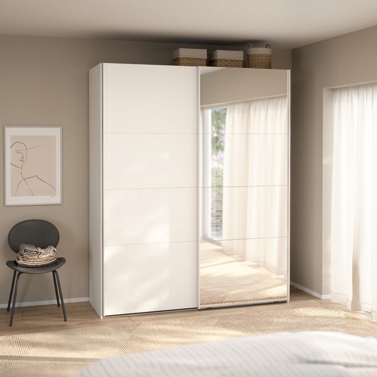 Giga Living Kledingkast Catania - Wit - Incl. Spiegel - 179x67x220cm