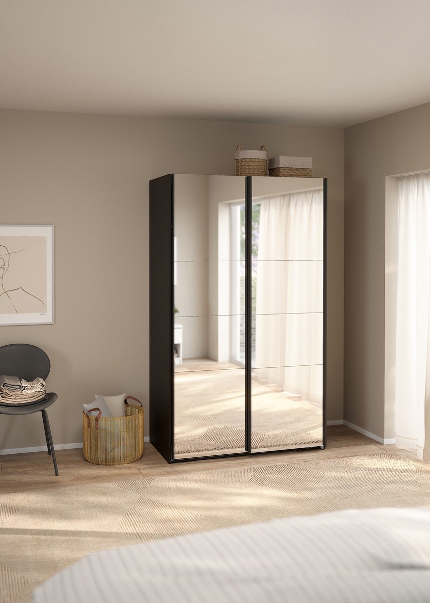 Giga Living Kledingkast Catania - Zwart - Incl. Spiegel - 119x67x200cm