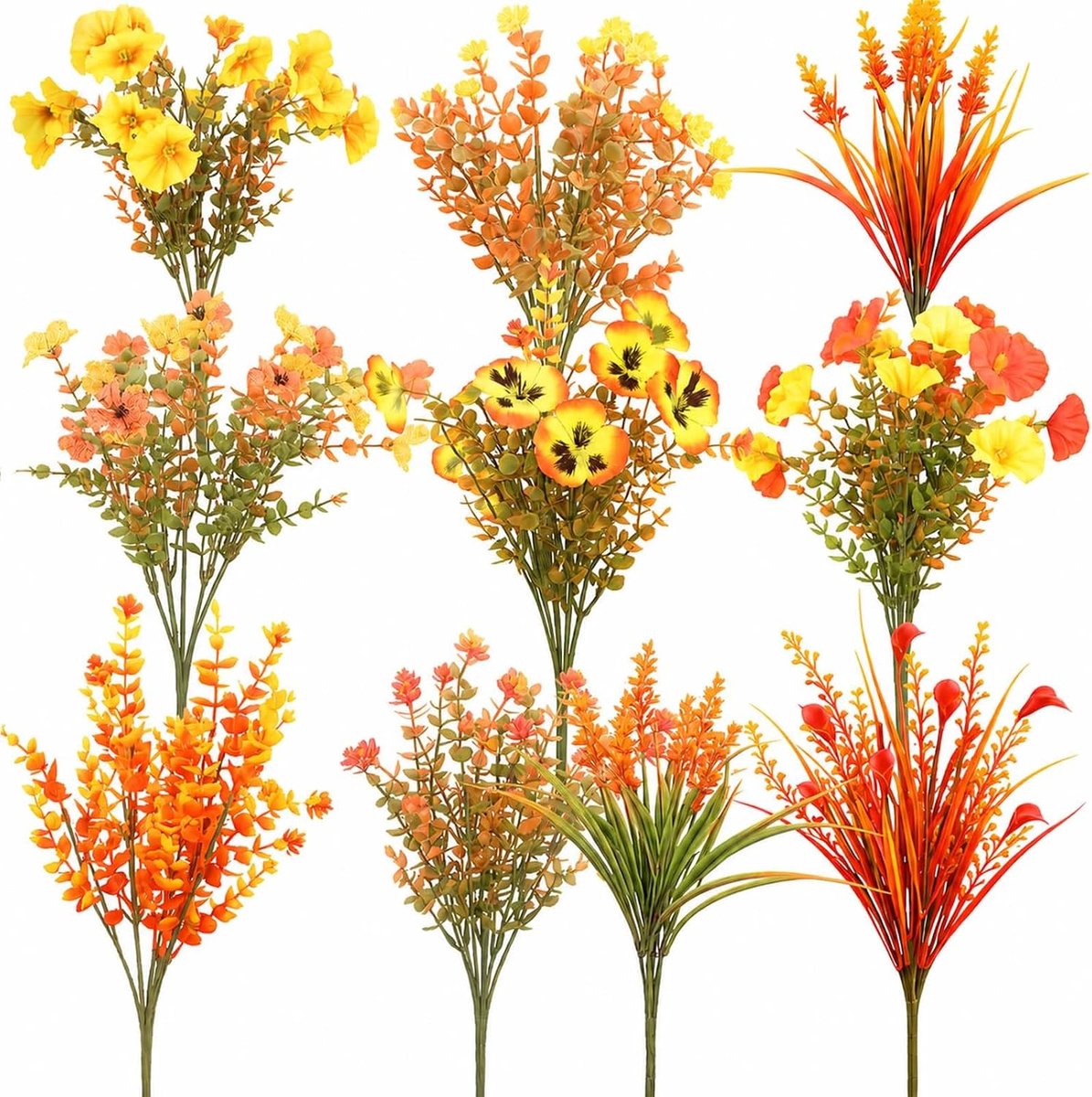 Herfstplanten 10 stuks - kunstbloemen - oranje en rode kleuren - creëer een levendige herfstsfeer - ShopVlot