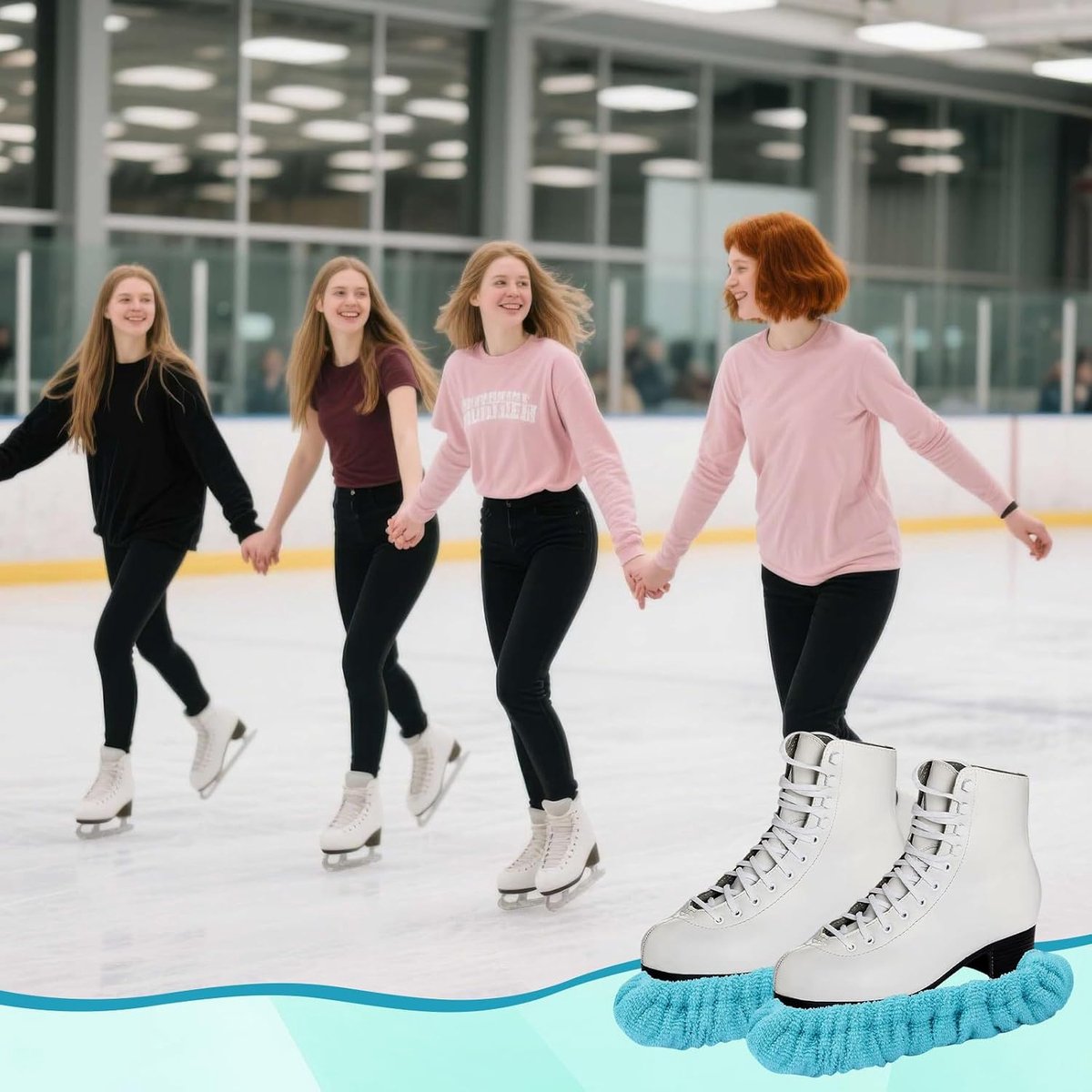 Ice Skate Guards, 1 Pair of Ice Skates Guards with 1 Towel, Ice Skating Protector, Elastic Skating Socks for Women Men - ShopVlot